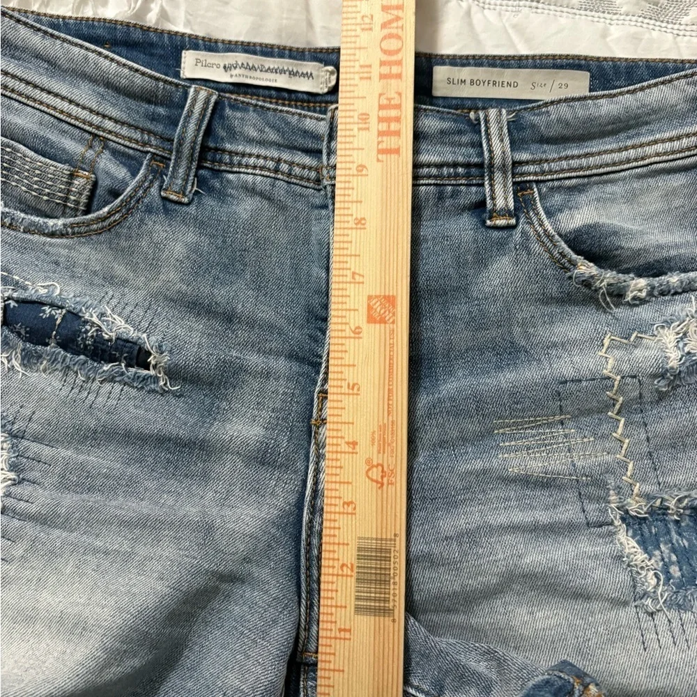 Anthropologie Pilcro Patchwork Distressed Blue Jean Shorts. Slim Boyfriend. 29 - Picture 8 of 14
